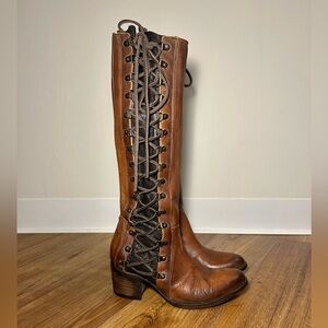 Freebird Wyatt lace up leather heeled boots size 7 snakeskin campus western tan